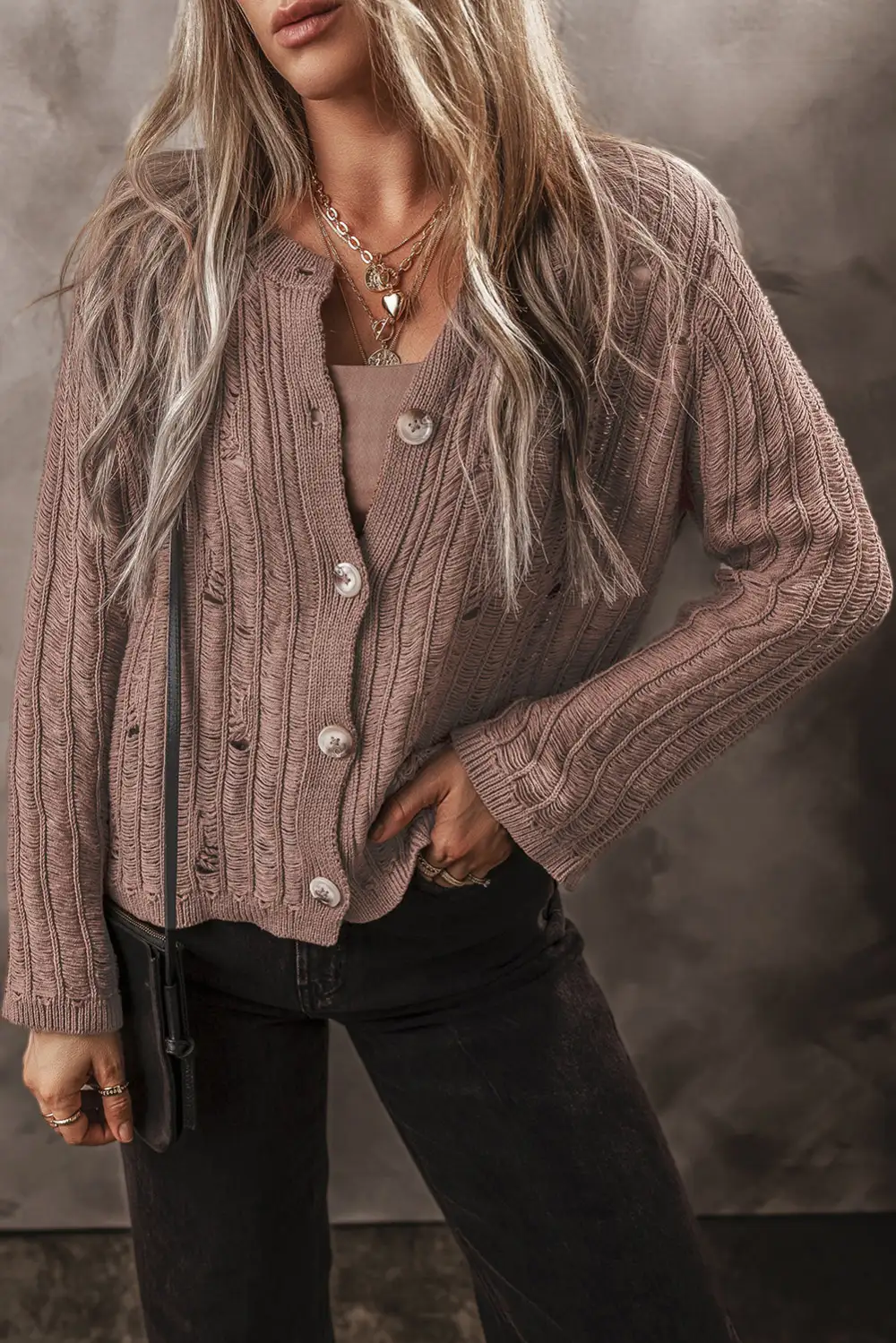 Textured Button Front Cardigan