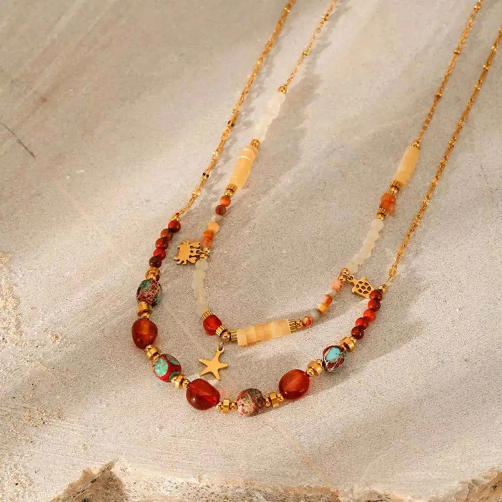 Two Piece 18K Gold Plated Bead Necklace