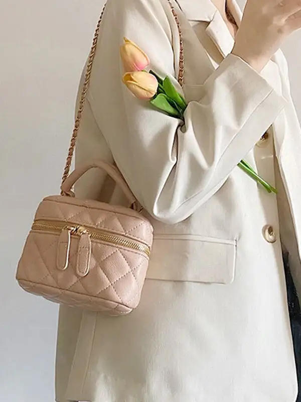 Casual Solid Zipper Chains Bag