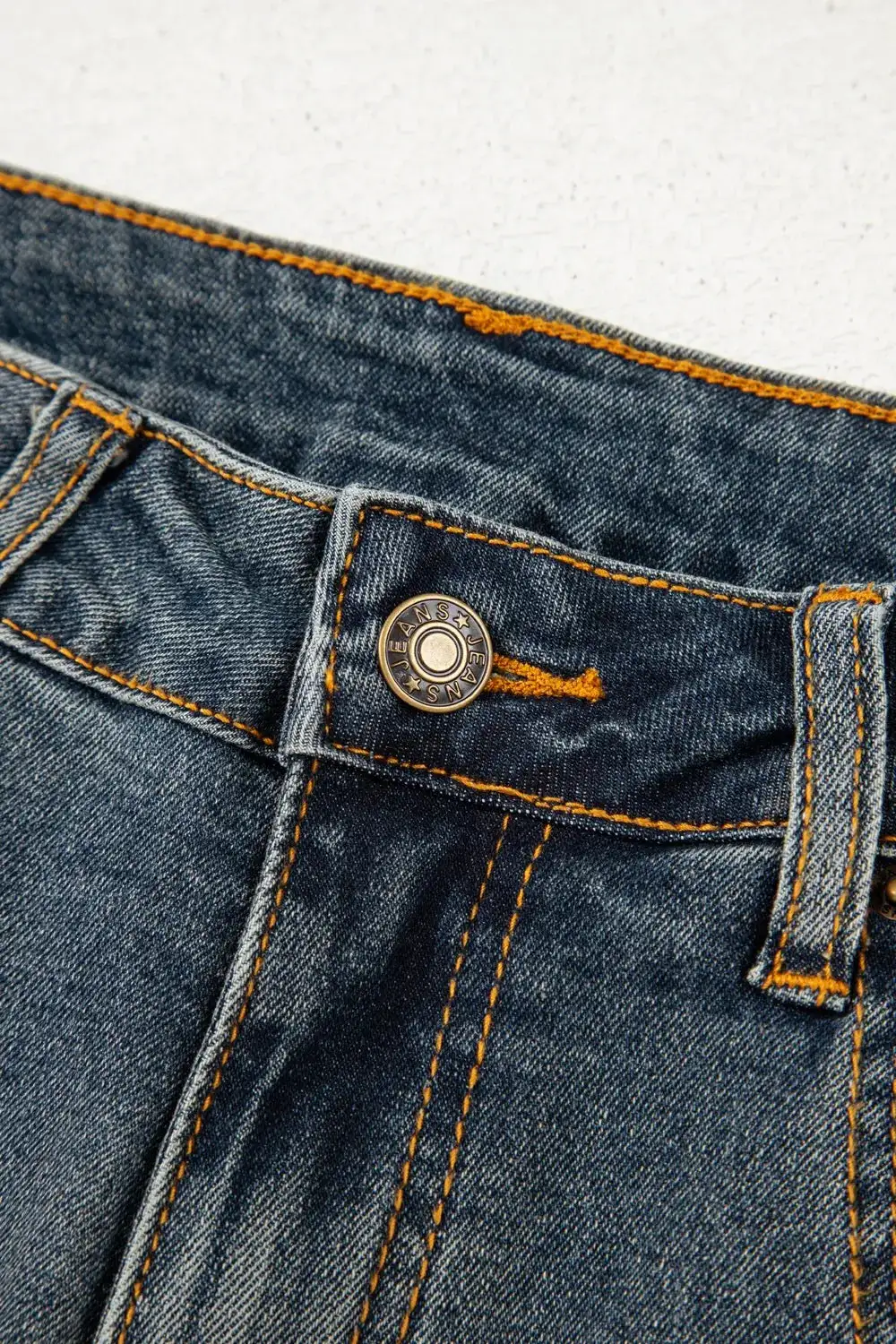 High-Waist Washed Stretch Straight Leg Jeans