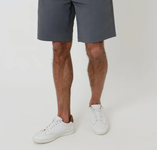 Charcoal Gray Regular-Fit Elastic-Waist Stretch Twill Shorts