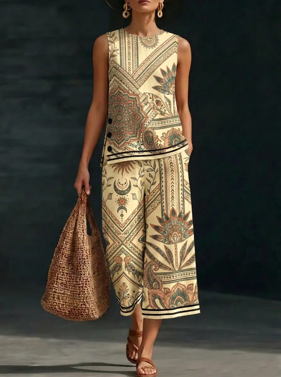 Women's Boho Celestial Mandala Printed Sleeveless Set