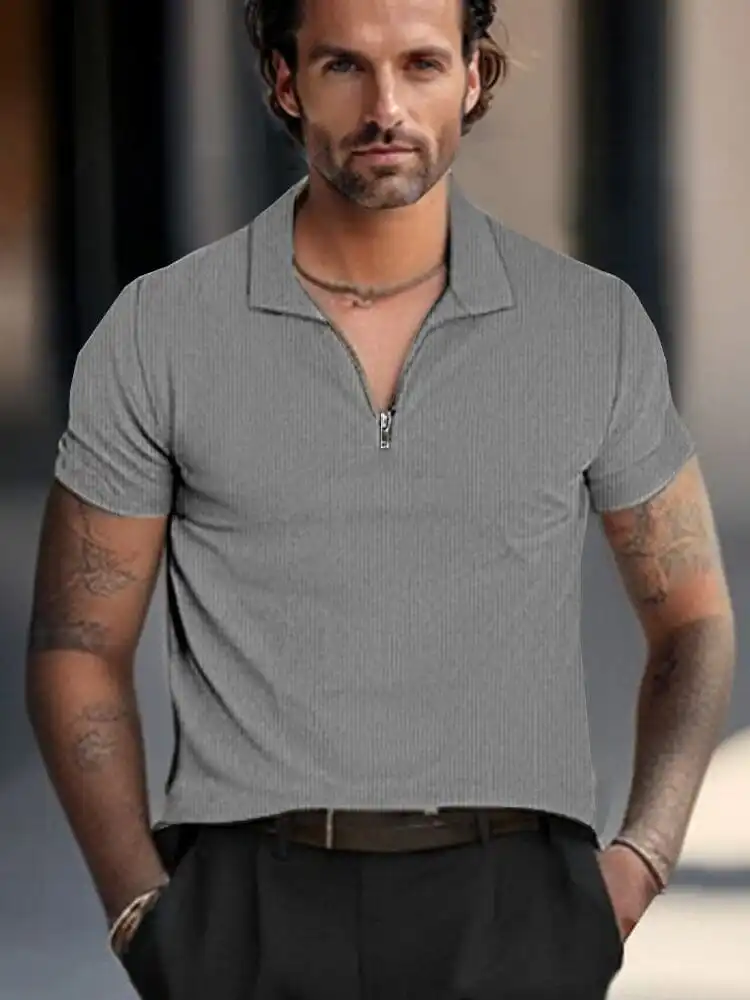 Ribbed Collar Corduroy Polo Shirt