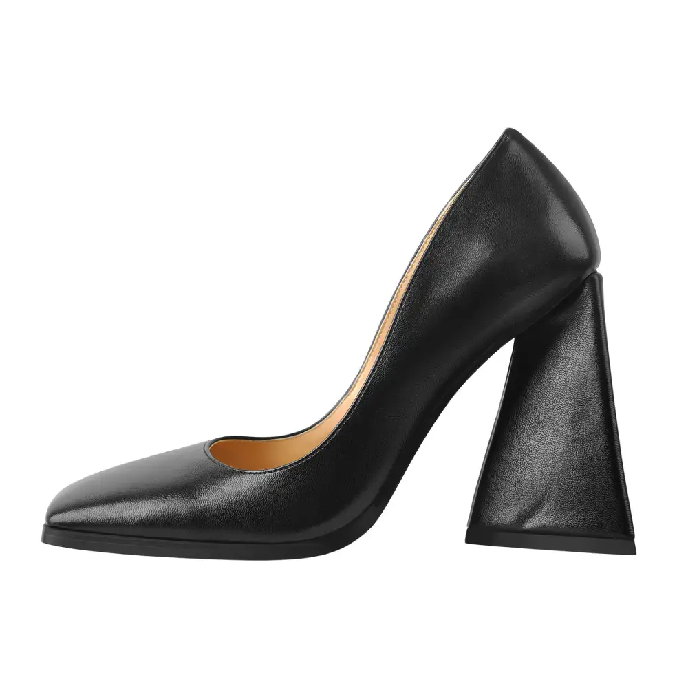 Patent Finish Pointed Toe Chunky Heel Pumps
