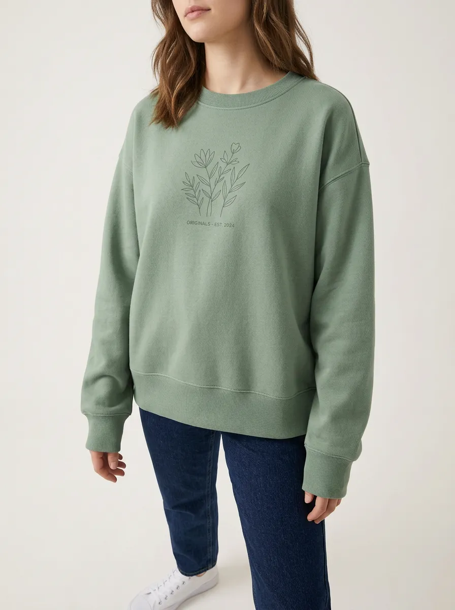 Women's Botanical Minimalist Floral Originals Est 2024 Printed Sweatshirt