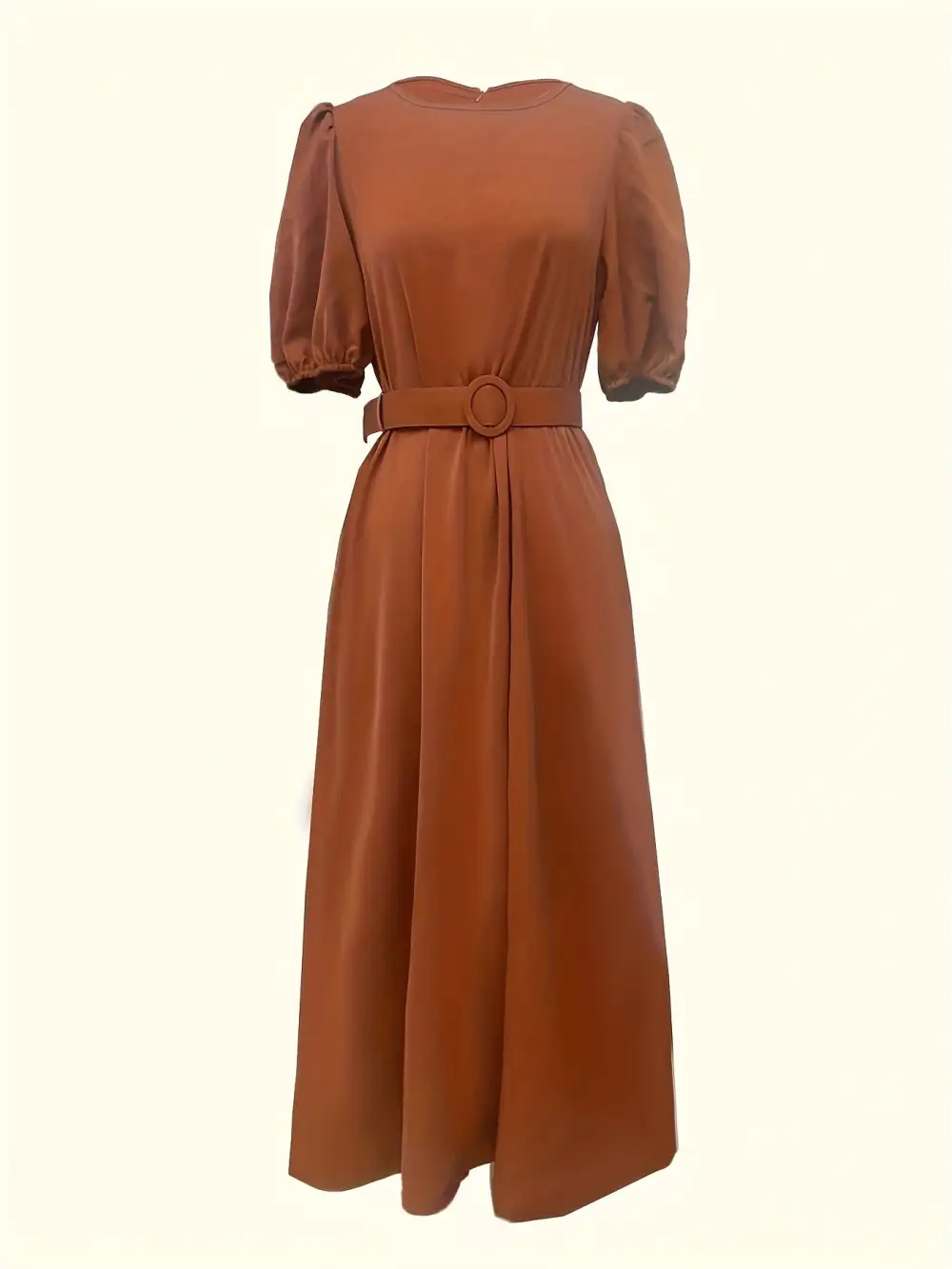 Tie Waist Puff Sleeve Midi Dress