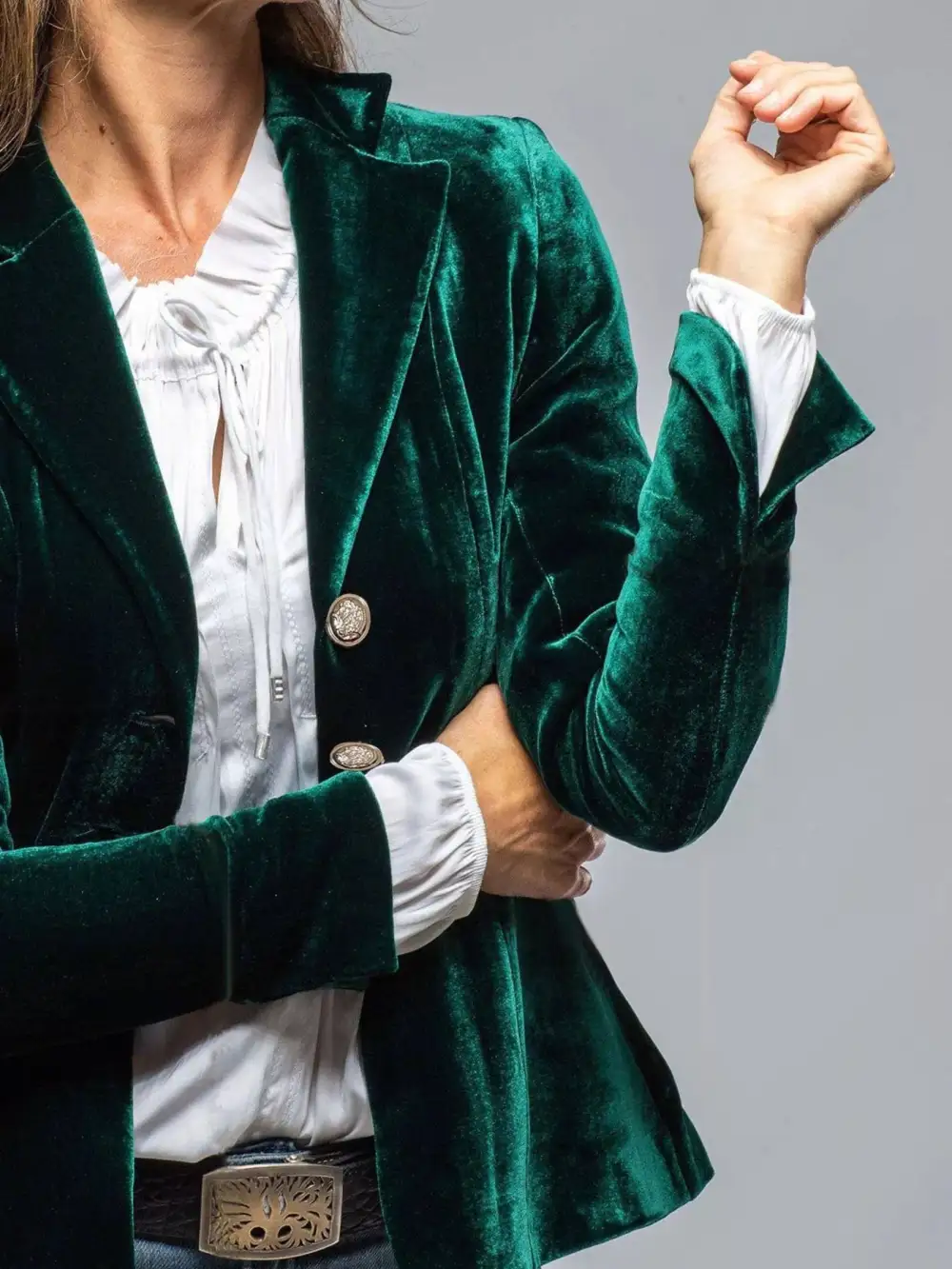 Button-Up Lapel-Collar Velvet Blazer
