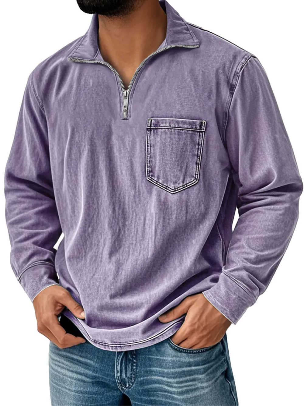 Garment Washed Zip Front Shirt