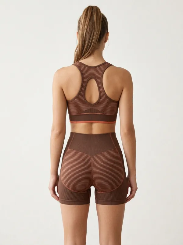 Practical Striped Detail Seamless Design Fit Women's Tank Top And Sports Shorts Set