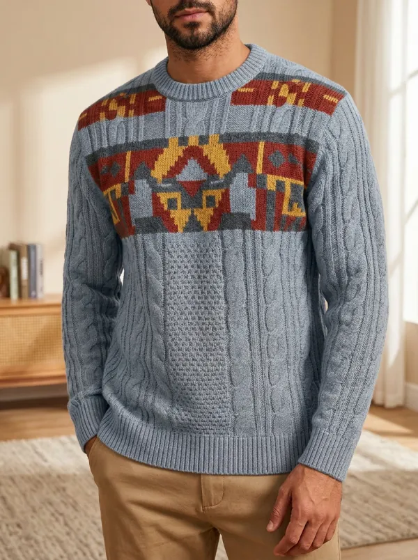 Men's Aztec Geometric Cable Knit Sweater
