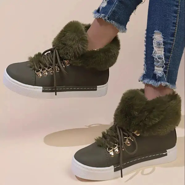 Refined Fuzzy Trim Lace-Up Ankle Boots