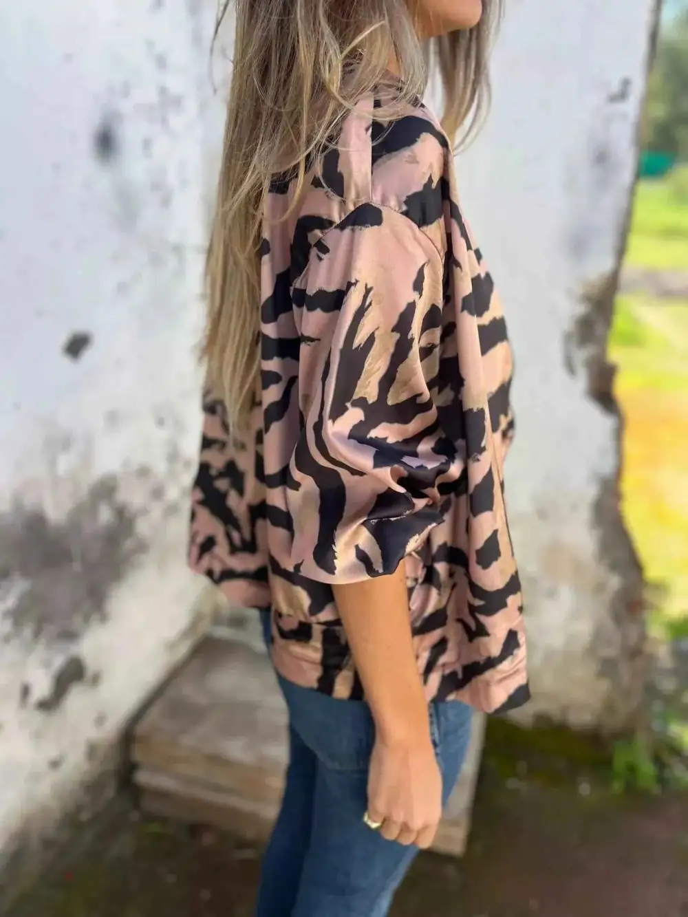 Plus Size Zip-Up Zebra Printed Bomber Jacket