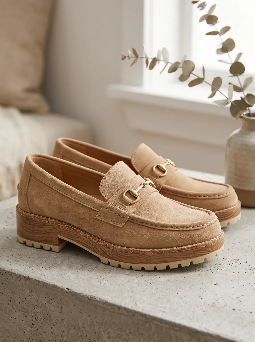 Women's Utility Minimalist Suede Wood Sole Loafers