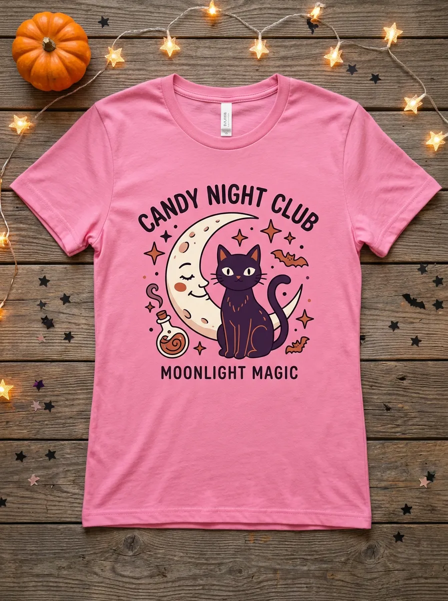 Cat Cat Moon Halloween Graphic T-Shirt