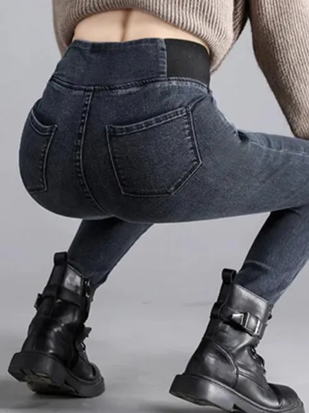 Women's Elasticity Waist Stretchy Loose Plain Denim Jeans