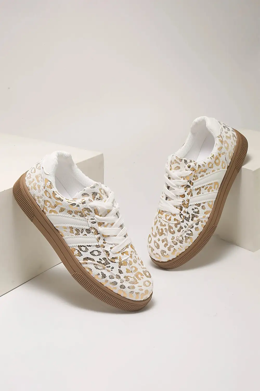 Leopard Metallic Accent Lace-Up Casual Sneakers