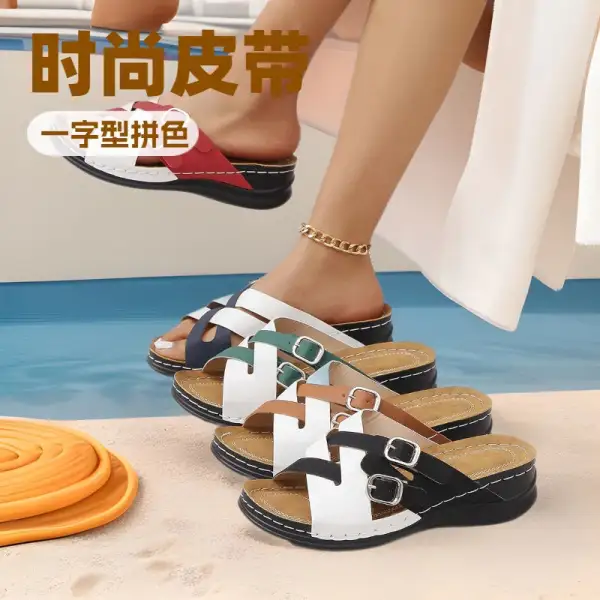 Cushioned Peep Toe Thick Sole Slide Sandals
