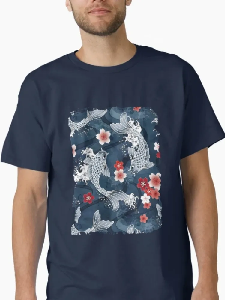 Women's Stylish Oriental Koi Fish Print Crew Neck Short-Sleeve T-Shirt