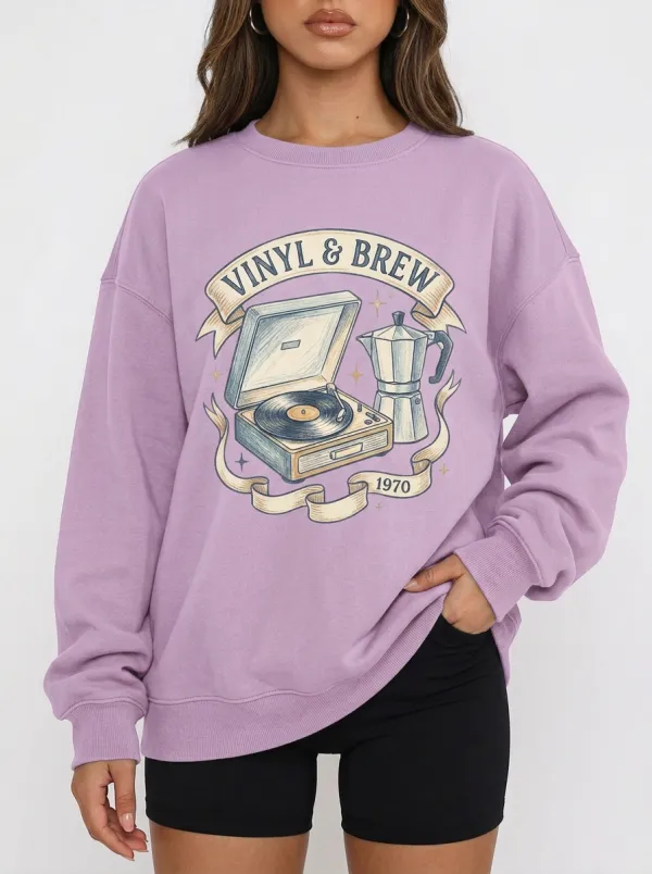 Women's Music Coffee Vinyl Record Moka Pot Graphic Sweatshirt