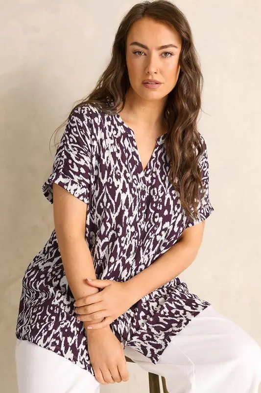 Berry Red Ikat Print Button Front Blouse