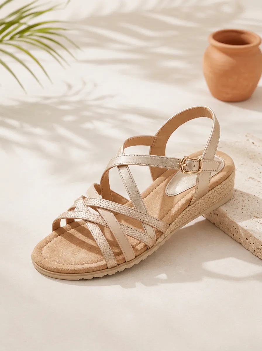 Buckle-Strap Woven Espadrille Ankle-Strap Women's Summer Sandals