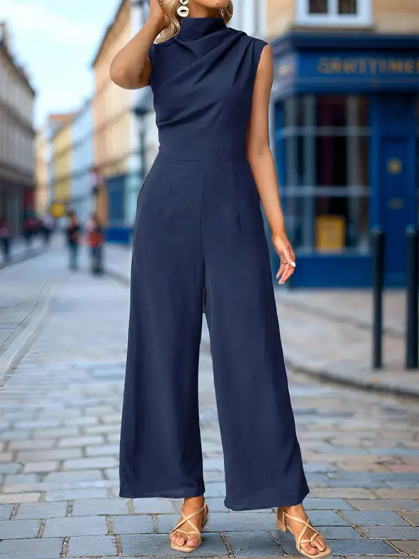 Sleeveless Clean Swing Collar Jumpsuit