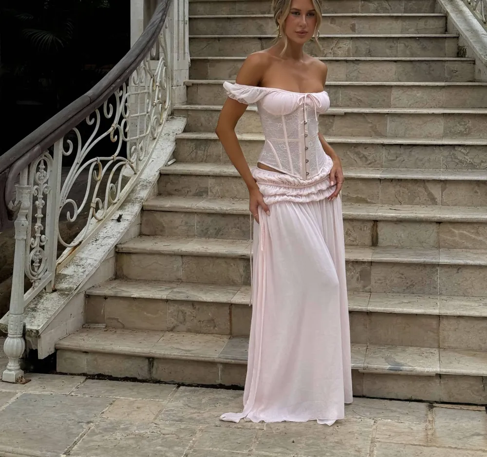 Blush Ruched Chiffon Maxi Skirt