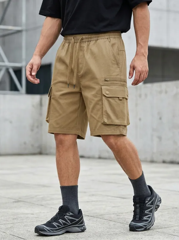 Rugged-Look Multi-Pocket Drawstring Cargo Shorts