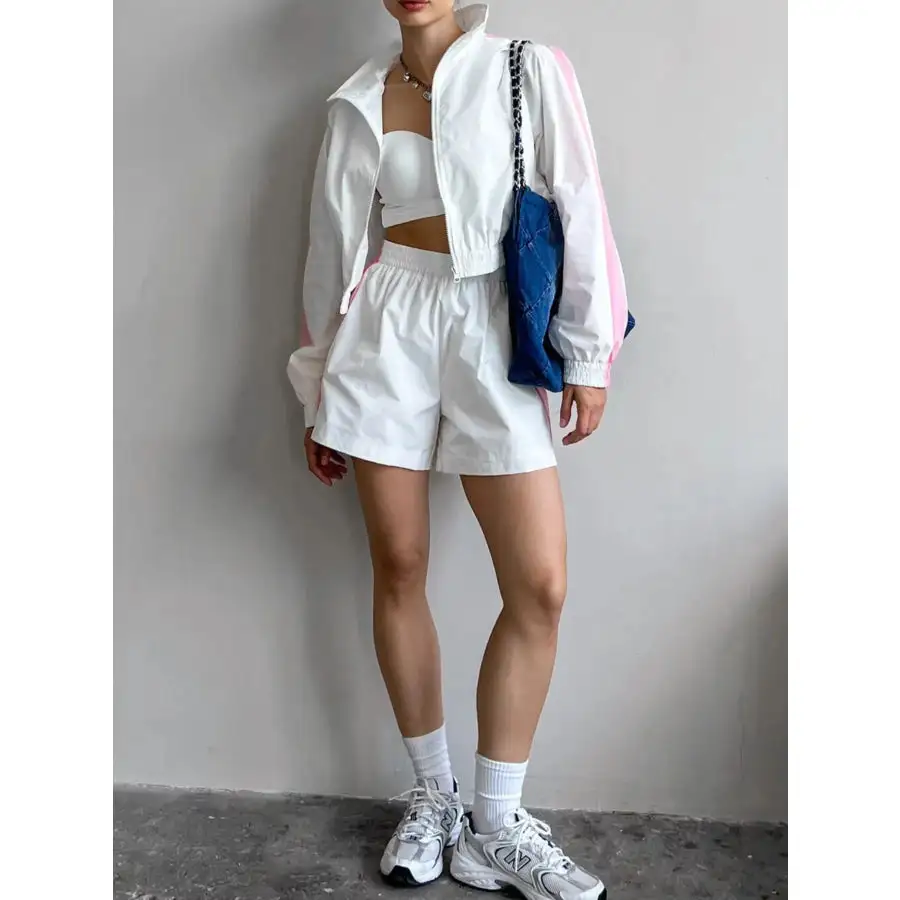 Zip Up Long Sleeve Jacket and Shorts Set