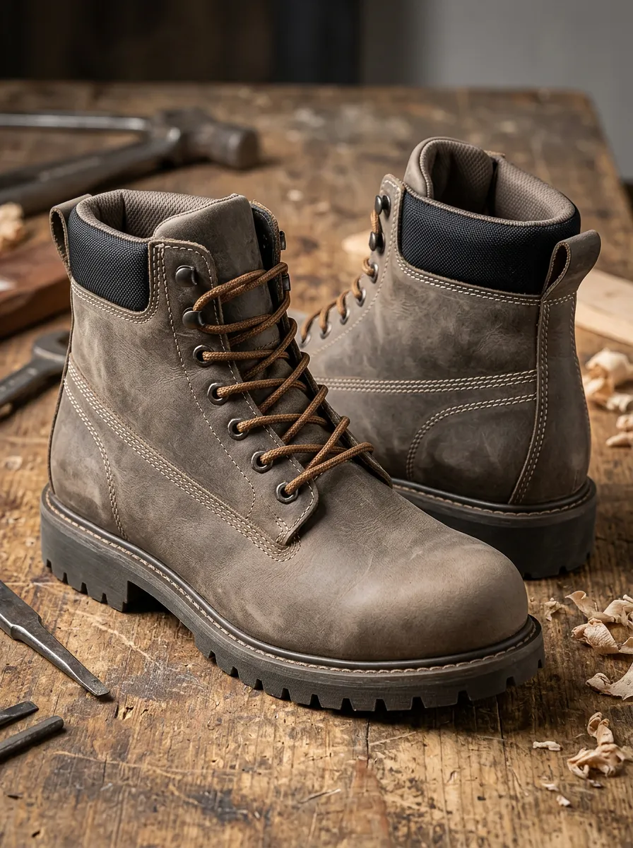 Men's Vintage Brown Leather Workwear Printed Boots