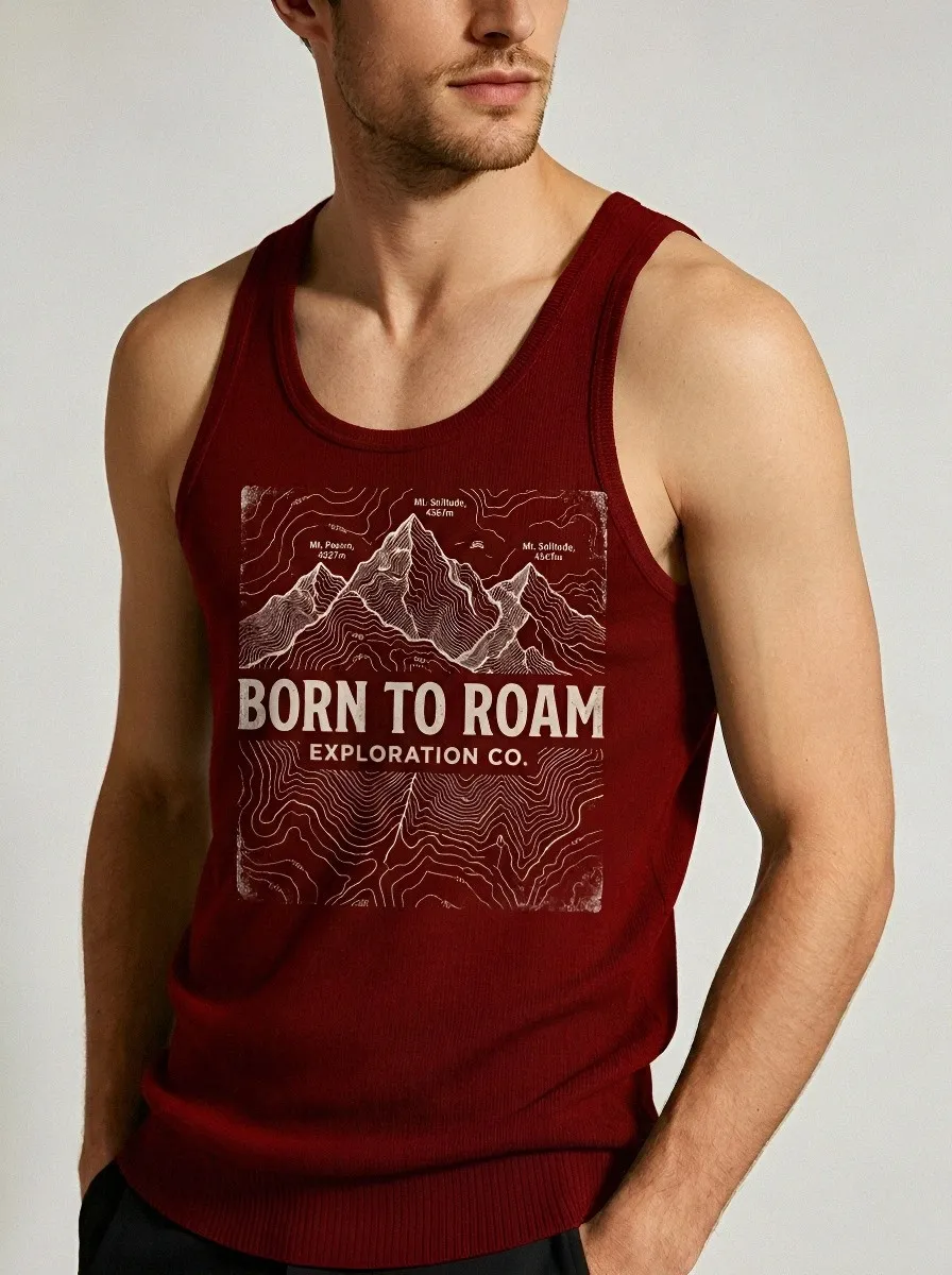 Men's Hiking Lover Born To Roam Mountain Topographic Printed Tank Top