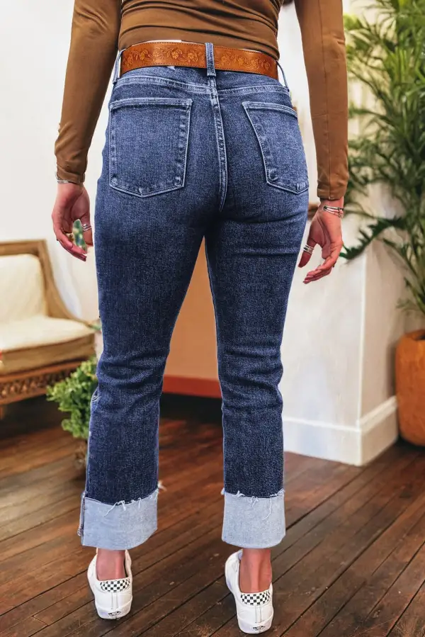High-Waist Distressed Straight Leg Jeans