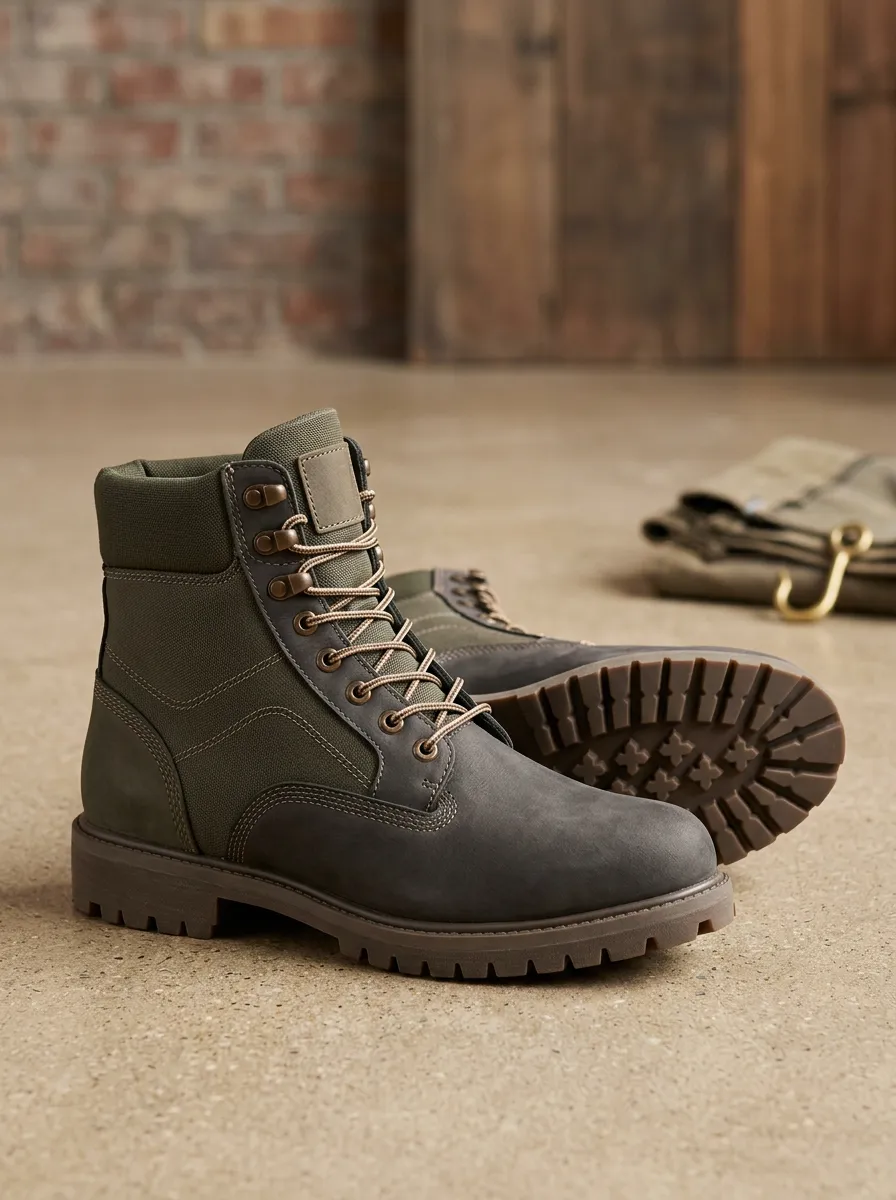 Unisex Tactical Canvas Leather Print Work Boots