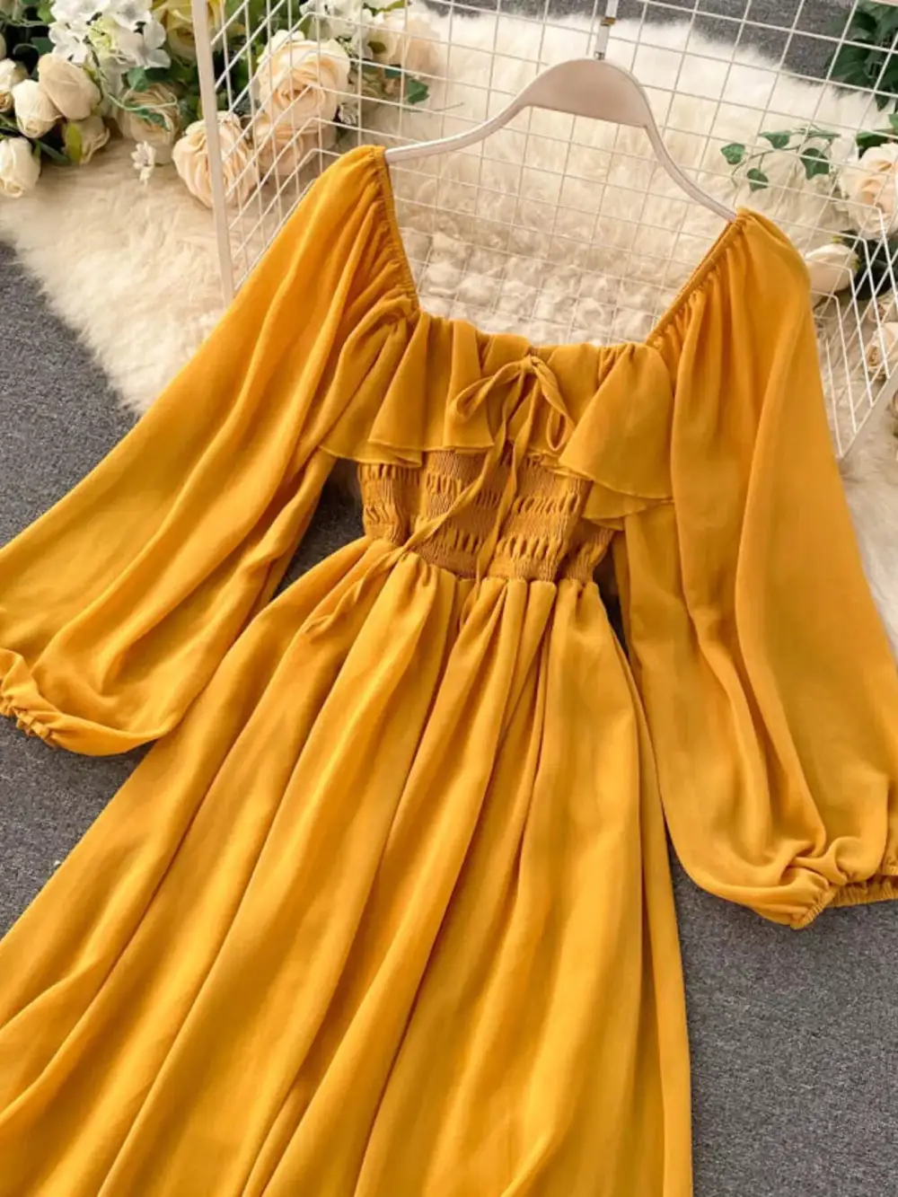 Square Neck Ruffle Dress Casual