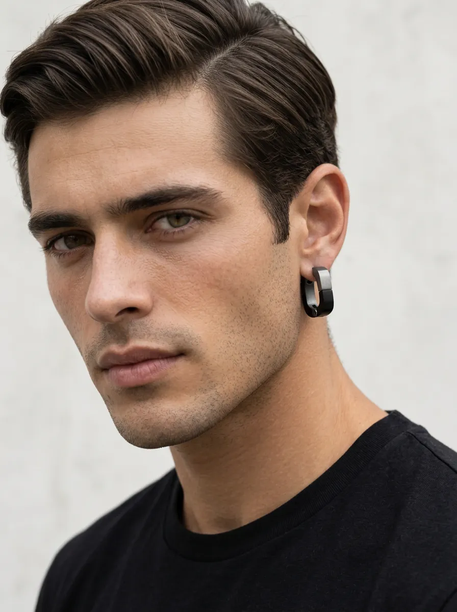 Men's Geometric Stainless Steel Hoop Earrings