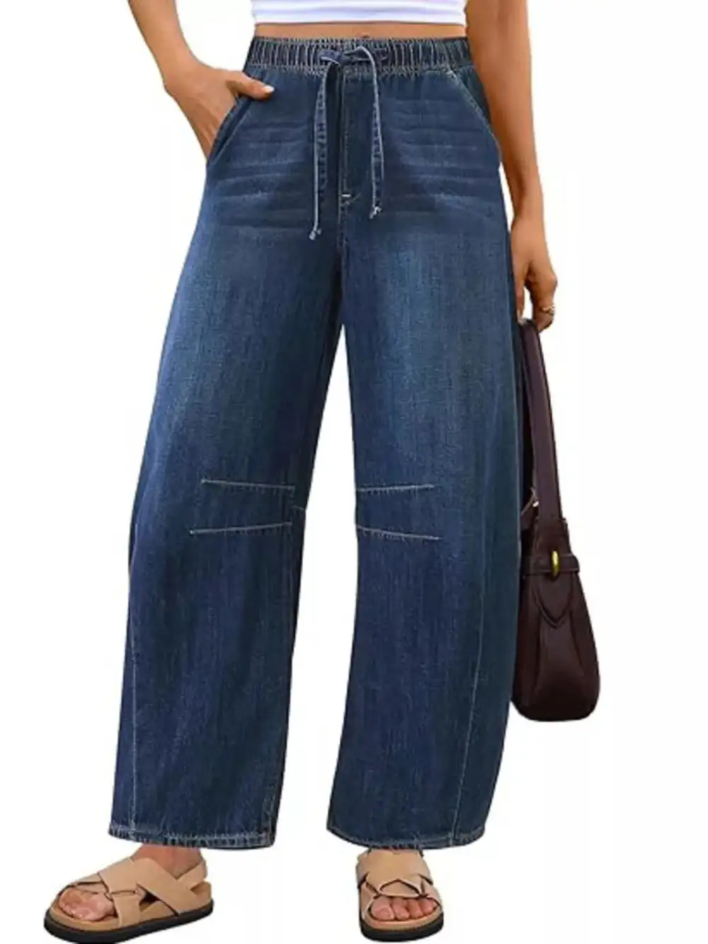 Classic Elastic Waist Wide Leg Jeans