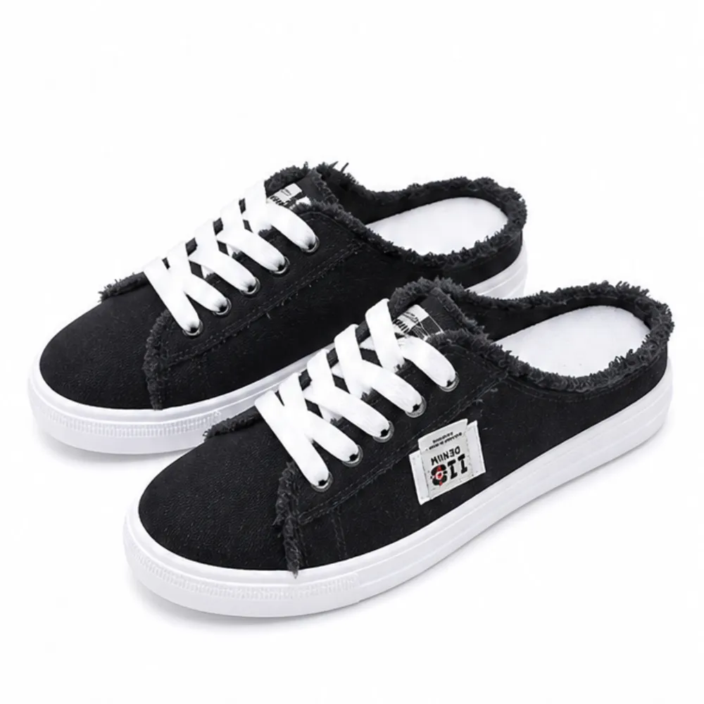 Frayed Denim Slip On Sneakers