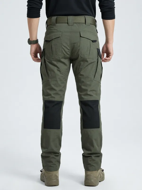Men's Olive Green Tactical Cargo Pants with Reinforced Knee Panels