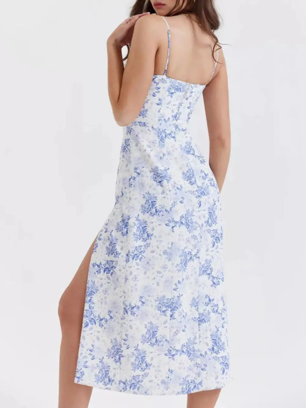 Lace Trim Slit Midi Dress