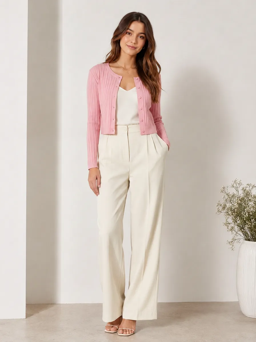 Women's Ribbed Crew Neck Cardigan