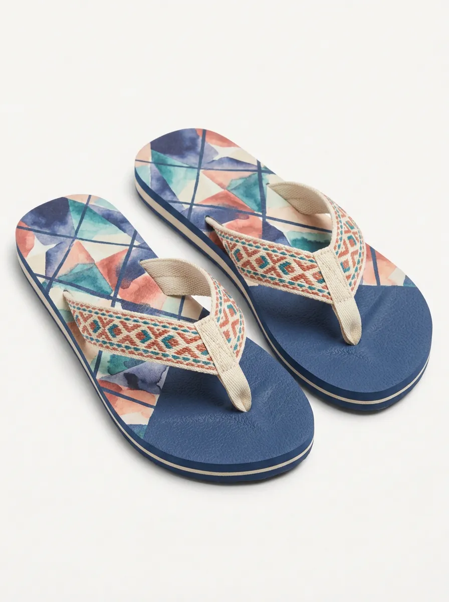 Unisex Bohemian Geometric Pattern Printed Flip Flops