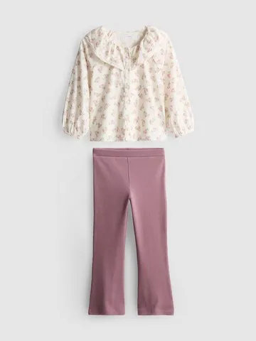 1-9yrs | Collared Blouse and Flare Leggings Set