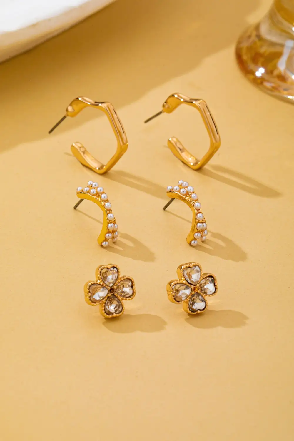 Floral Gem Pearl Hoop Trio