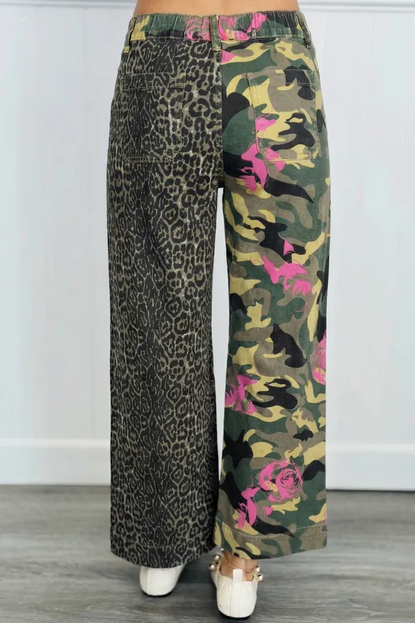 Mixed Print Straight Leg Jeans