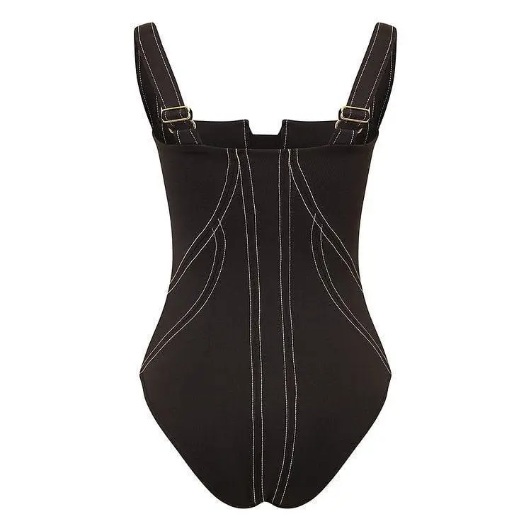Color Block One Piece Swimwear with Pants