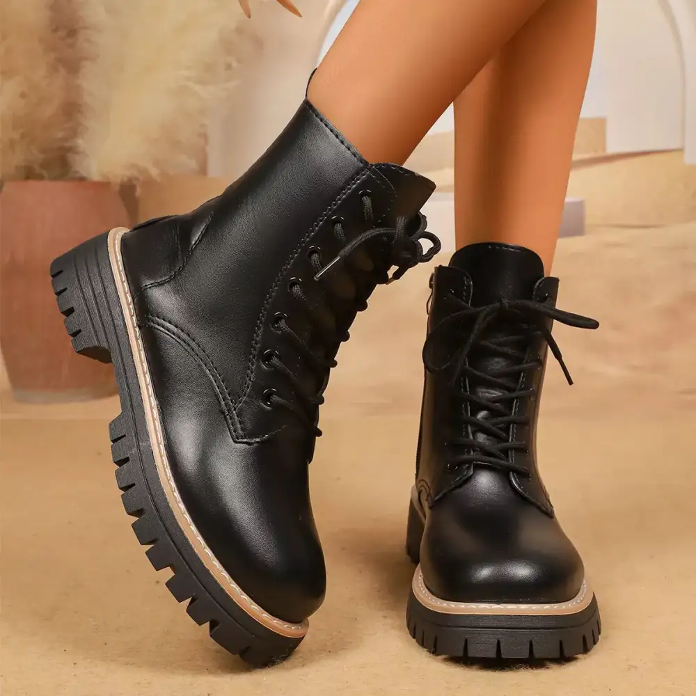 Textured Lace-Up Platform Boots