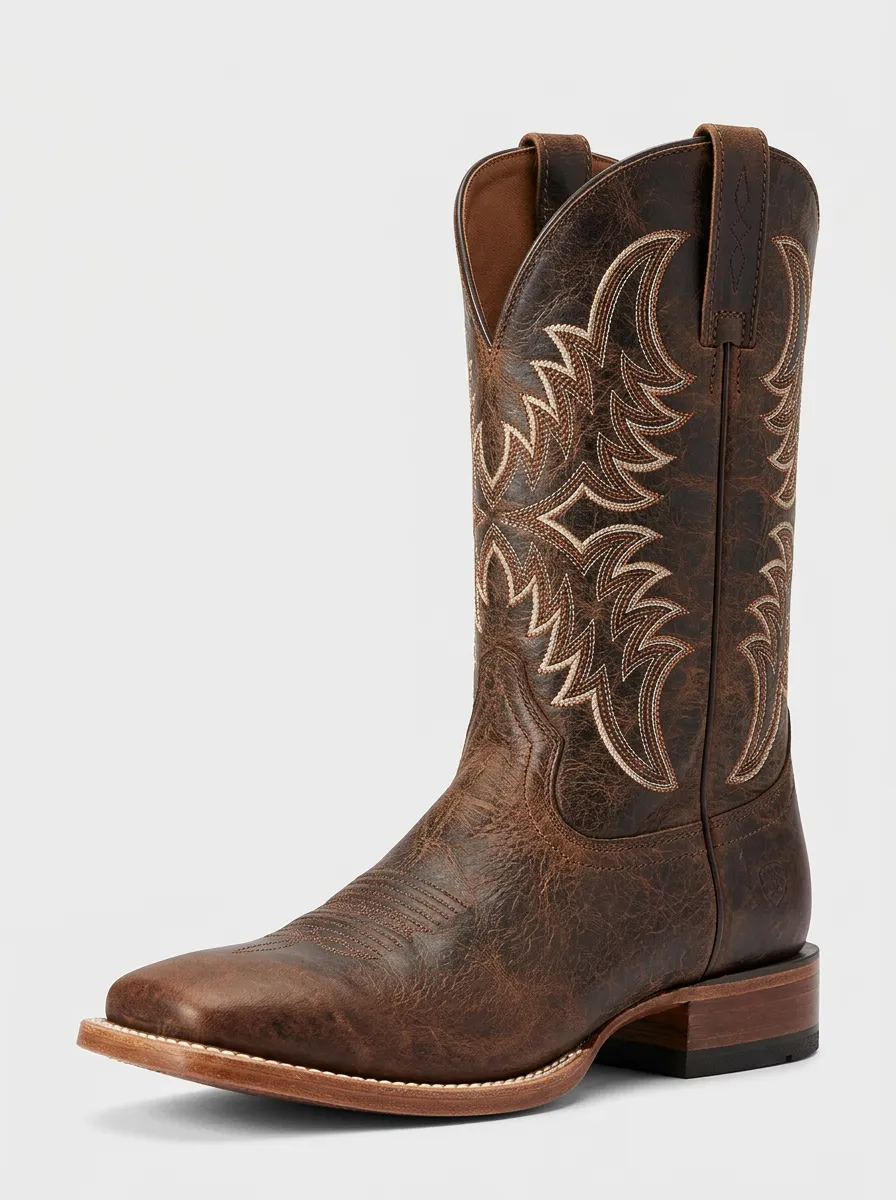Rustic Embroidered Distressed Leather-Look Collection Men's Western Cowboy Boots