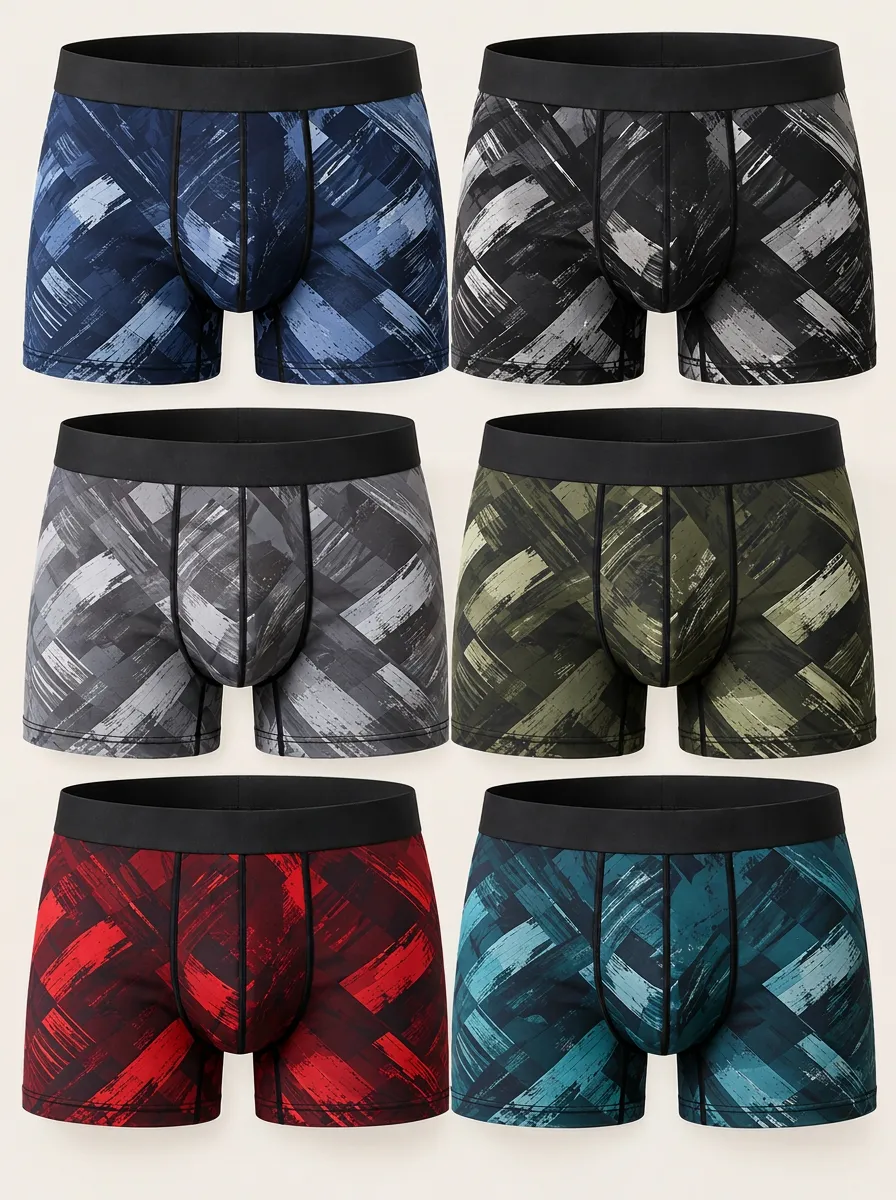 Men's Boxer Brief Underwear Multipack with Abstract Brushstroke Motif