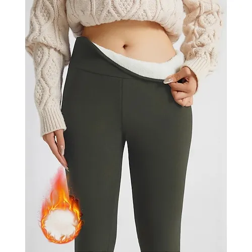 Women's Fleece Lined Leggings Leggings Cozy Fleece Lined Fashion Comfort Full Length High Waist Letter Patchwork Thermal Warm Soft Breathable Micro-elastic Casual Daily Outdoor Black Gray Fall Winter