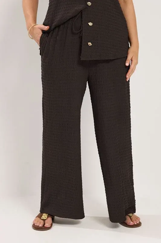 Chocolate Brown Wide Leg Crinkle Trousers